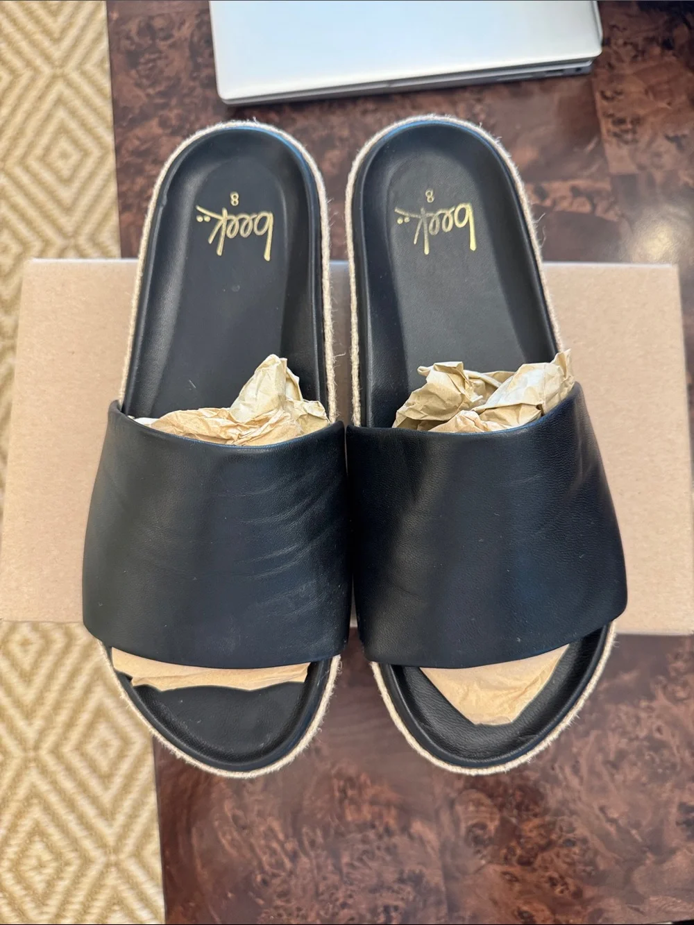 Beek Pelican Jute Black Slide Sandals women’s 8